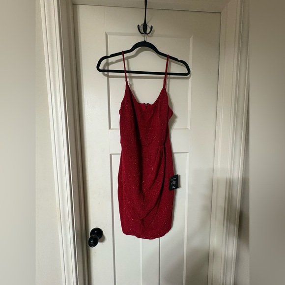 Lulus Dresses & Skirts - Lulus NWT Sparkle Red Spaghetti Strap Wrap Mini Dress